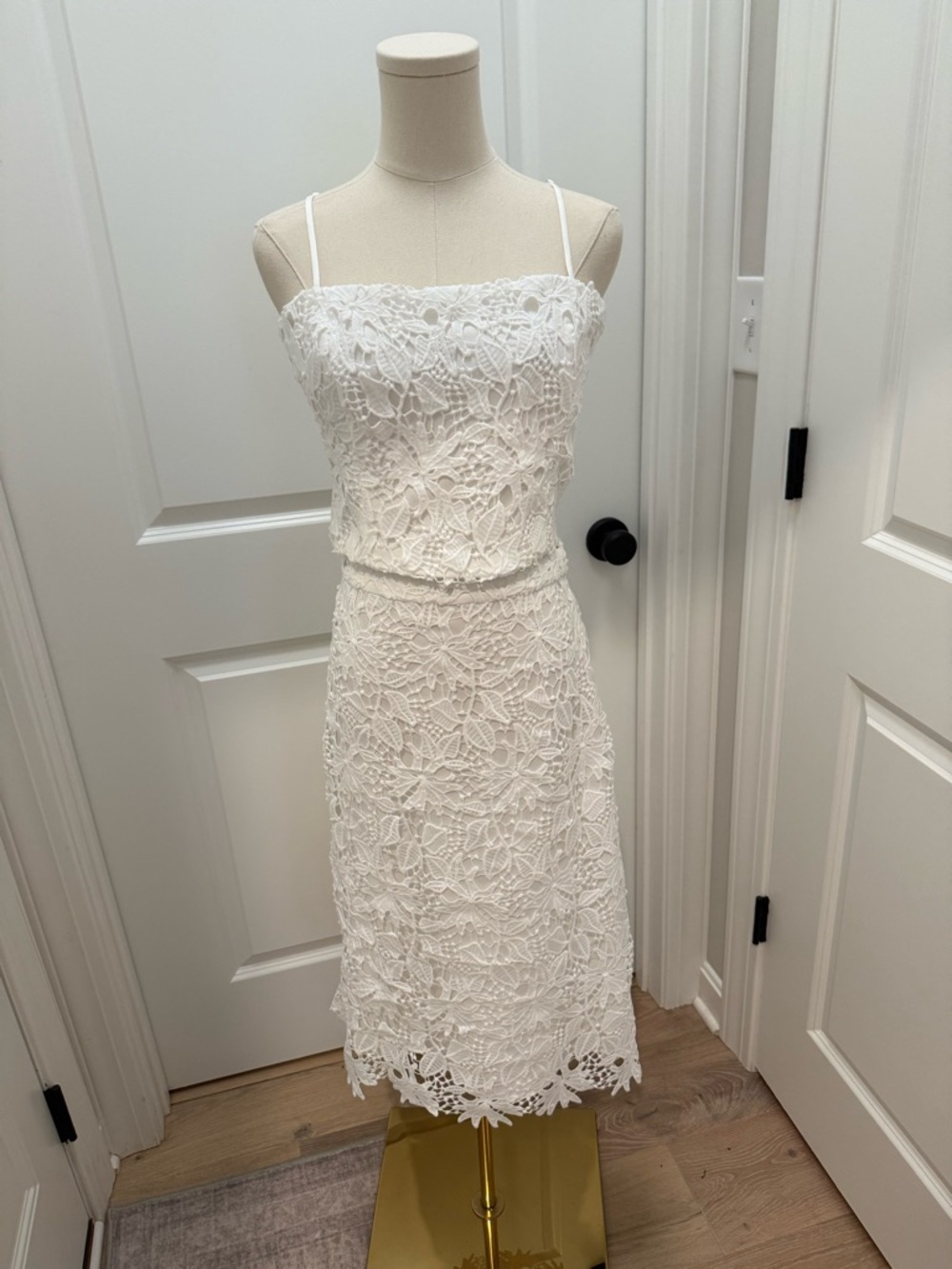 Lucy Paris White Lace Midi top and skirt with Spaghetti Straps